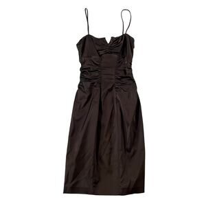Vtg Y2K 2000s Brown Satin Ruched Mini Dress Wmns 6 Forest Fairy Grunge Hoco